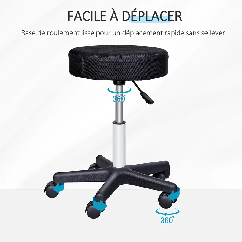 Lot de 2 tabourets de massage pour salon 48 x 48 x 54 cm hauteur réglable mobile moderne épuré en tissu en maille noir 21_0000783