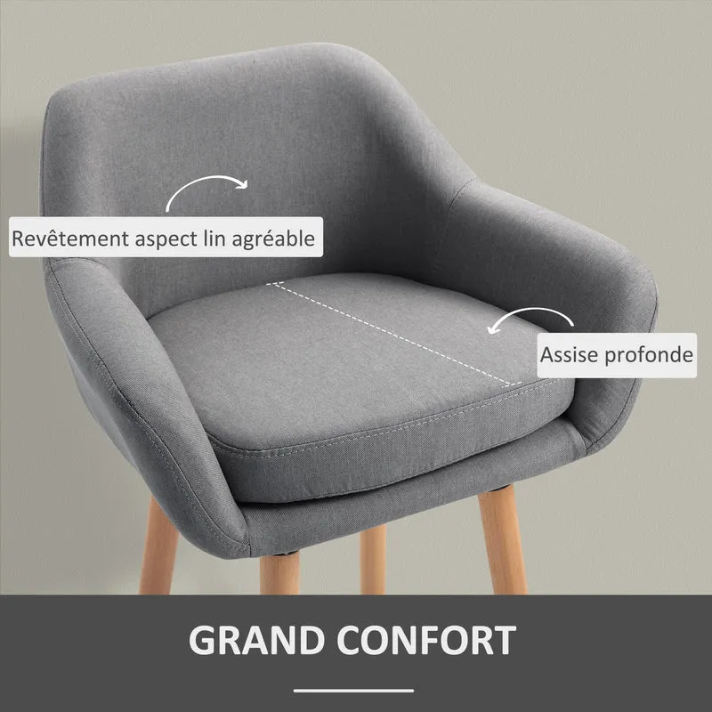 Lot de 2 tabourets de bar 55 x 48 x 100 cm assise rembourrée repose-pieds style scandinave moderne en lin gris foncé 21_0002179