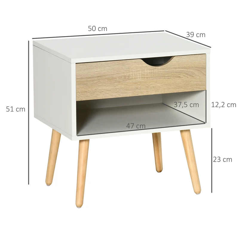 Lot de 2 tables de nuit 50 x 39 x 51 cm 2 tiroirs 2 niches rangement scandinave cosy en panneau de particules blanc 21_0001675