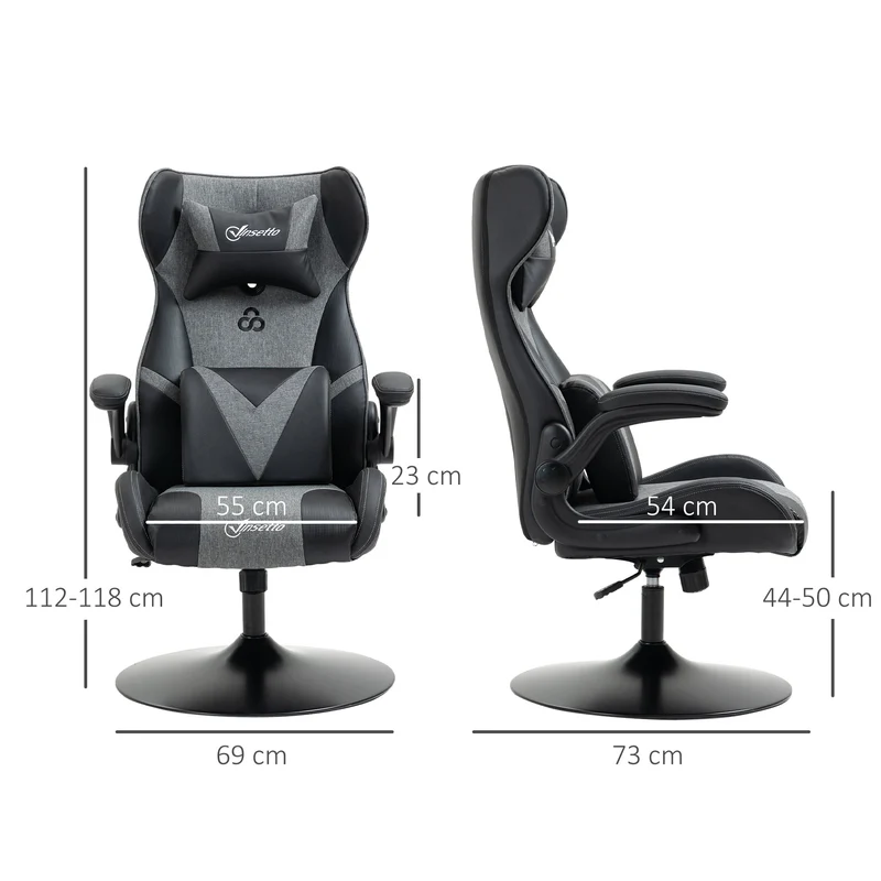 Fauteuil de jeu vidéo ergonomique 69 x 73 x 118 cm hauteur réglable assise très rembourrée design moderne en PU noir 21_0006214