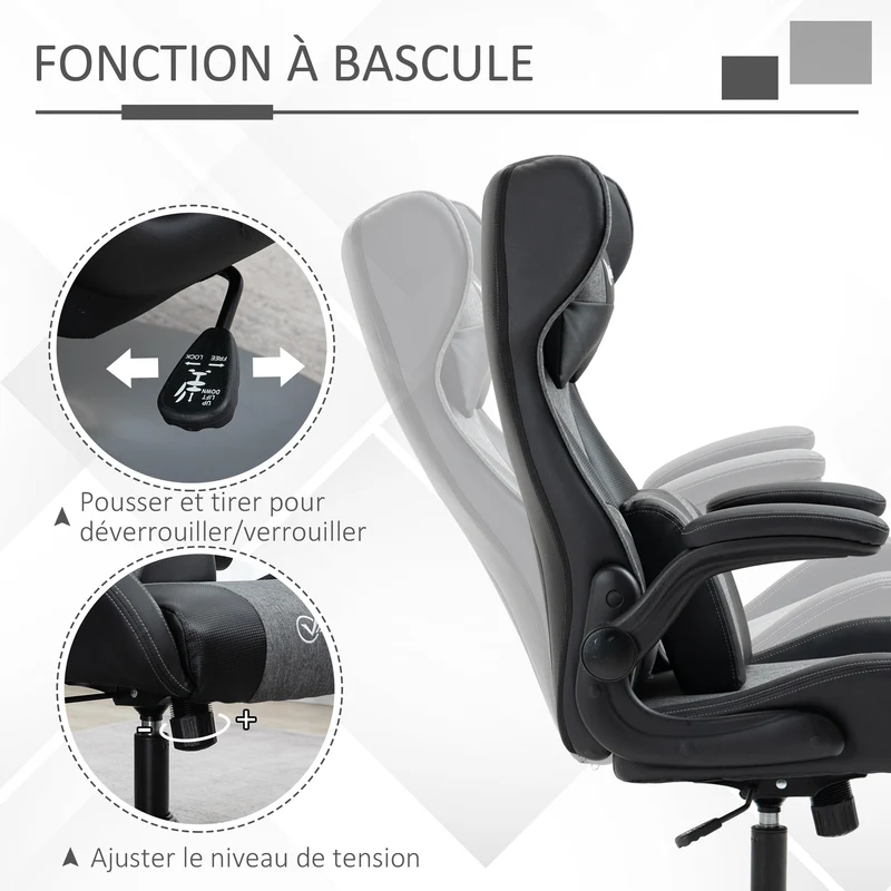 Fauteuil de jeu vidéo ergonomique 69 x 73 x 118 cm hauteur réglable assise très rembourrée design moderne en PU noir 21_0006214