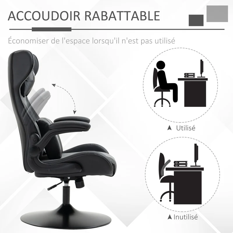 Fauteuil de jeu vidéo ergonomique 69 x 73 x 118 cm hauteur réglable assise très rembourrée design moderne en PU noir 21_0006214
