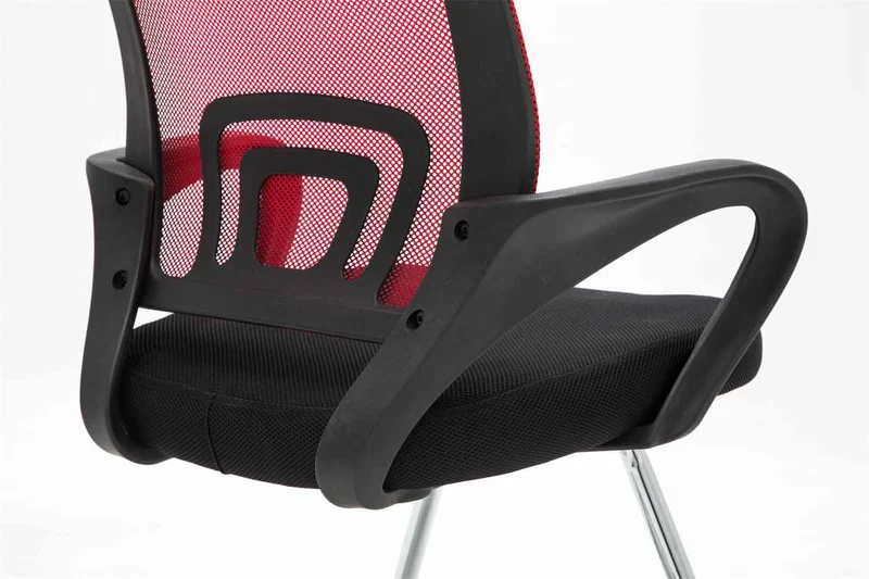 Chaise de bureau reception sans roulettes dossier en maille avec accoudoirs rouge BUR10503
