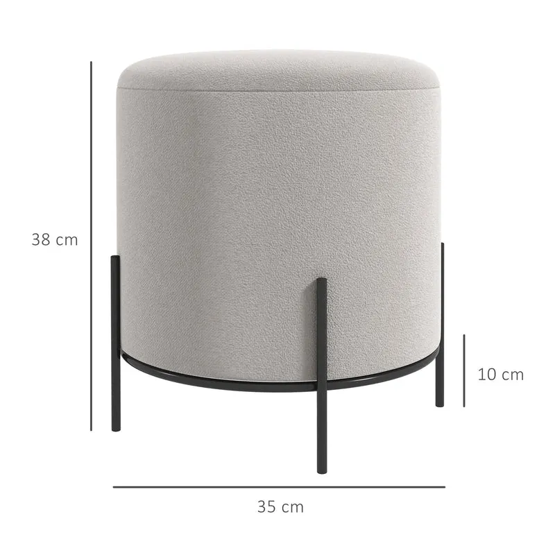 Pouf tabouret repose-pieds rond 35 x 38 cm assise rembourrée multifonction cosy moderne scandinave en velours gris clair 21_0002913