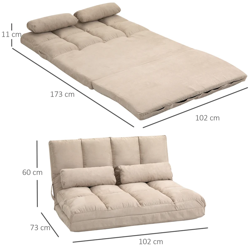 Chauffeuse convertible lit d'appoint 102 x 73 x 60 cm assise confortable dossier réglable tendance en polyester beige 21_0001825