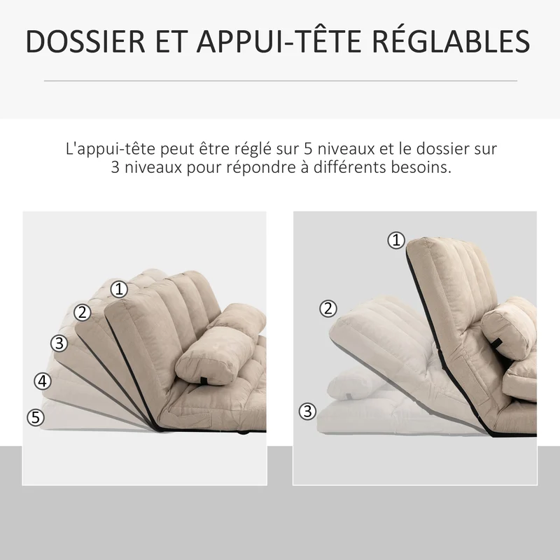 Chauffeuse convertible lit d'appoint 102 x 73 x 60 cm assise confortable dossier réglable tendance en polyester beige 21_0001825