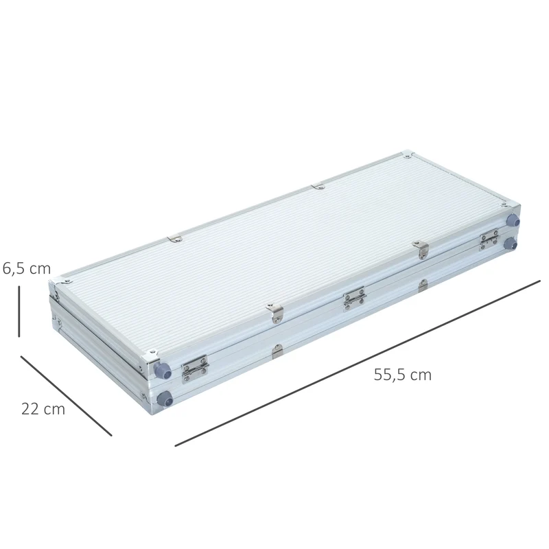 Mallette de poker professionnelle portable 55,5 x 22 x 6,5 cm 500 jetons tournois complète moderne en aluminium argenté 21_0006638
