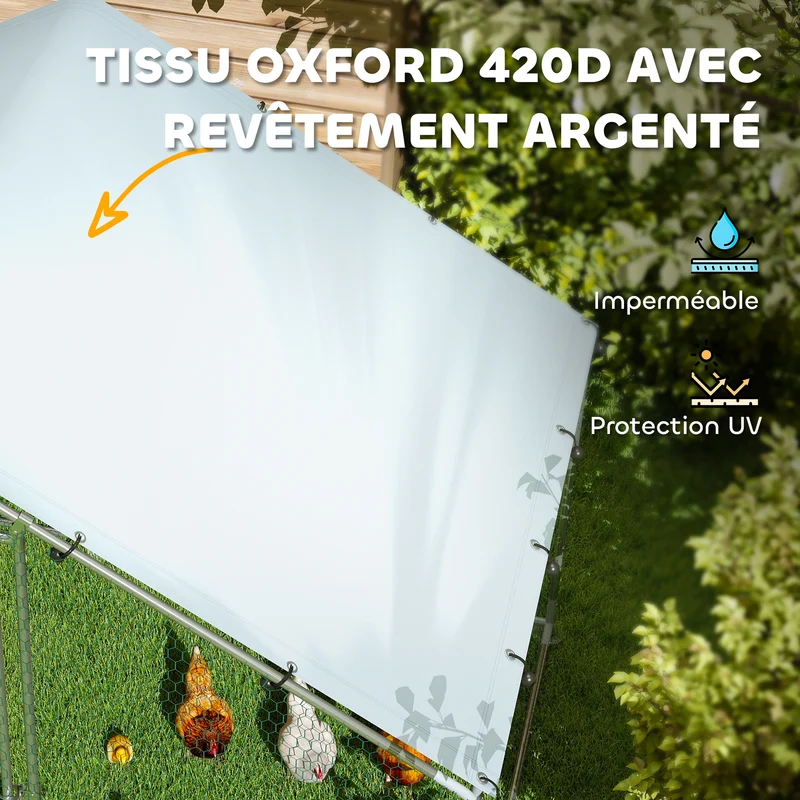 Enclos pour poules extérieur 300 x 170 x 190 cm protection étanche anti uv sécurisé design industriel en métal argent 21_0007990