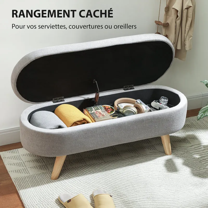 Banc coffre bout de lit 110 x 40 x 43 cm assise rembourrée rangement intégré style scandinave chic en tissu gris clair 21_0001619