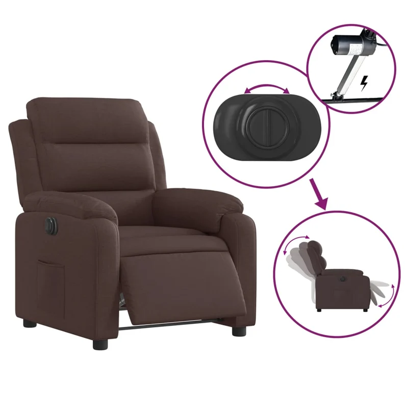 Fauteuil relax TV fonction d'inclinaison électrique très confortable en tissu marron foncé DEC028411