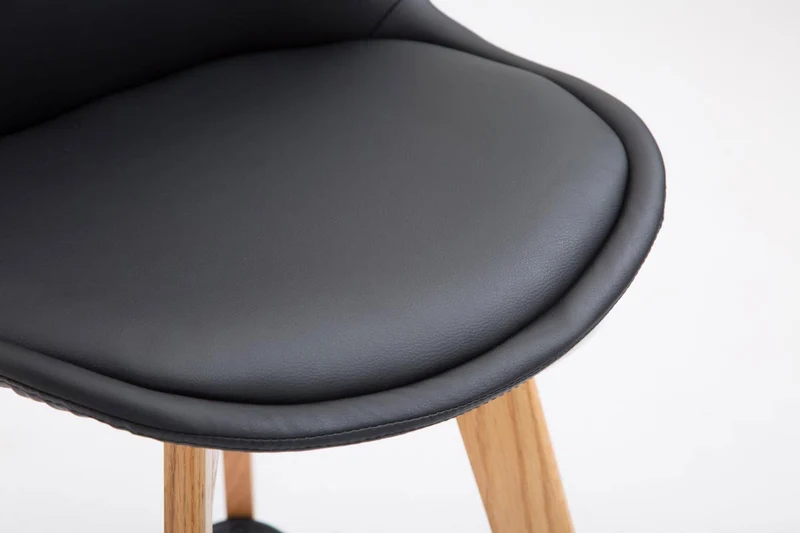 Tabouret de bar x1 style scandinave avec dossier en similicuir noir et structure en bois naturel 10_0006327