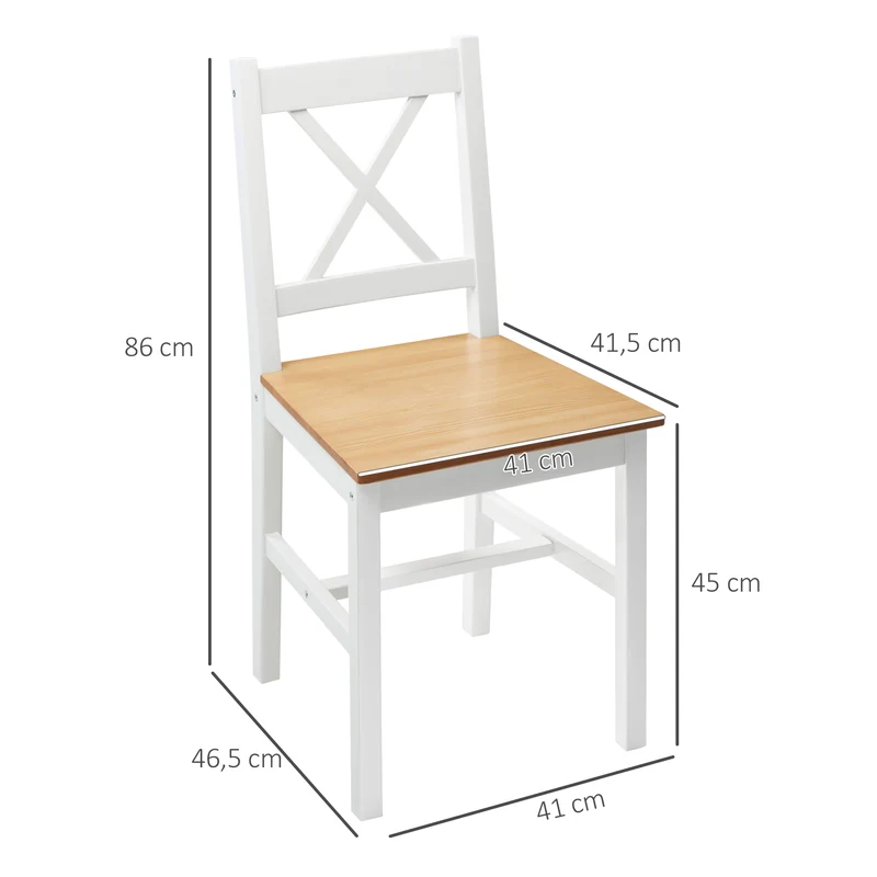 Lot de 4 chaises de salle à manger dossier croisé 41 x 46,5 x 86 cm assise confortable style campagne en bois blanc 21_0002366