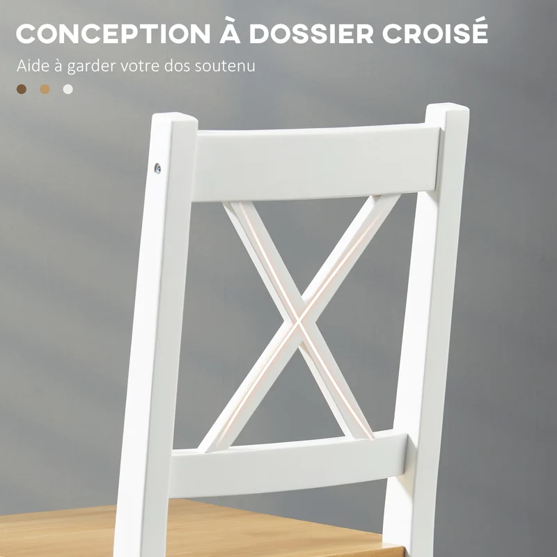 Lot de 4 chaises de salle à manger dossier croisé 41 x 46,5 x 86 cm assise confortable style campagne en bois blanc 21_0002366