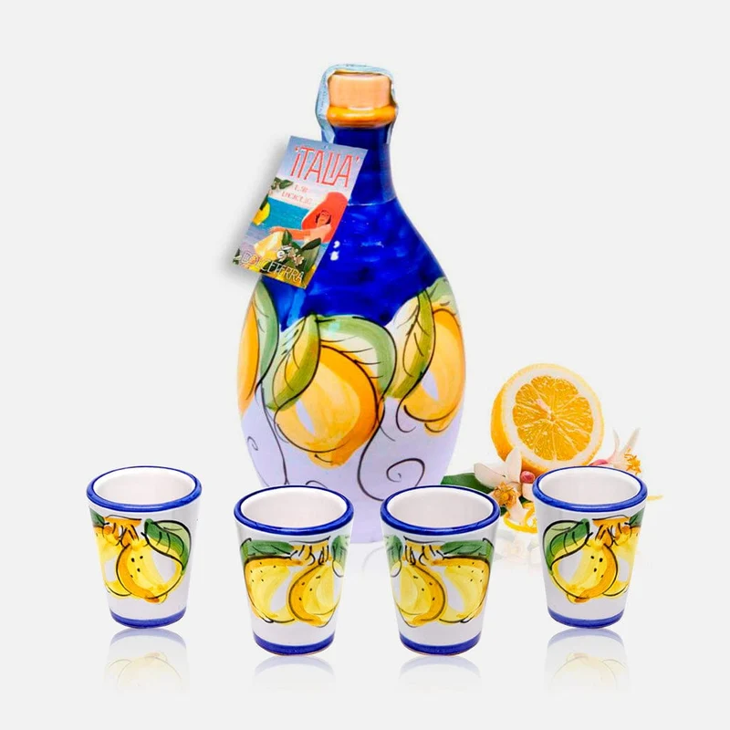 Dolceterra Limoncello of Sorrento Jar and n° 4 Handmade glasses