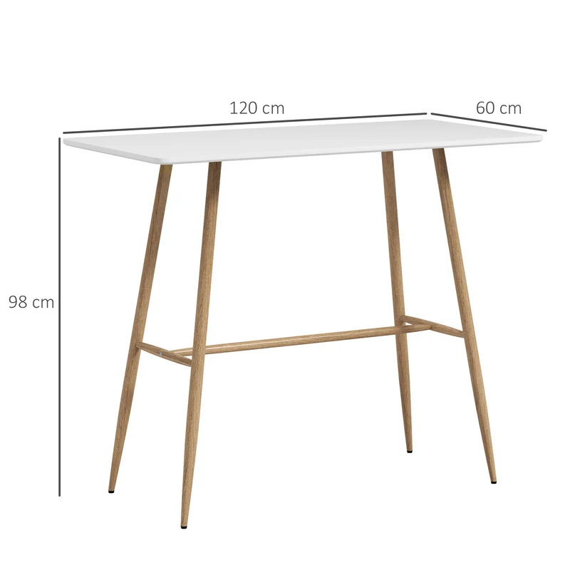 Table de bar rectangulaire 118 x 58 x 98 cm 4 personnes assemblage simple et rapide moderne industriel en MDF blanc 21_0003198
