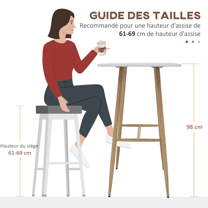 Table de bar rectangulaire 118 x 58 x 98 cm 4 personnes assemblage simple et rapide moderne industriel en MDF blanc 21_0003198