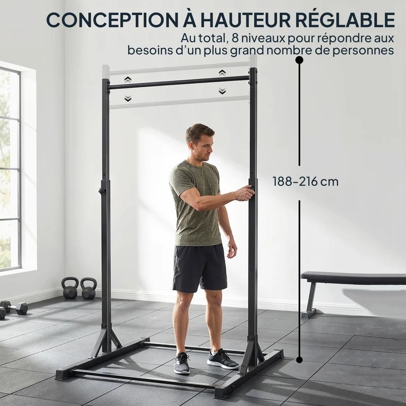 Station de musculation traction 128 x 120 x 195 cm 8 niveaux réglables charge 200 kg style industriel en acier noir 21_0006880