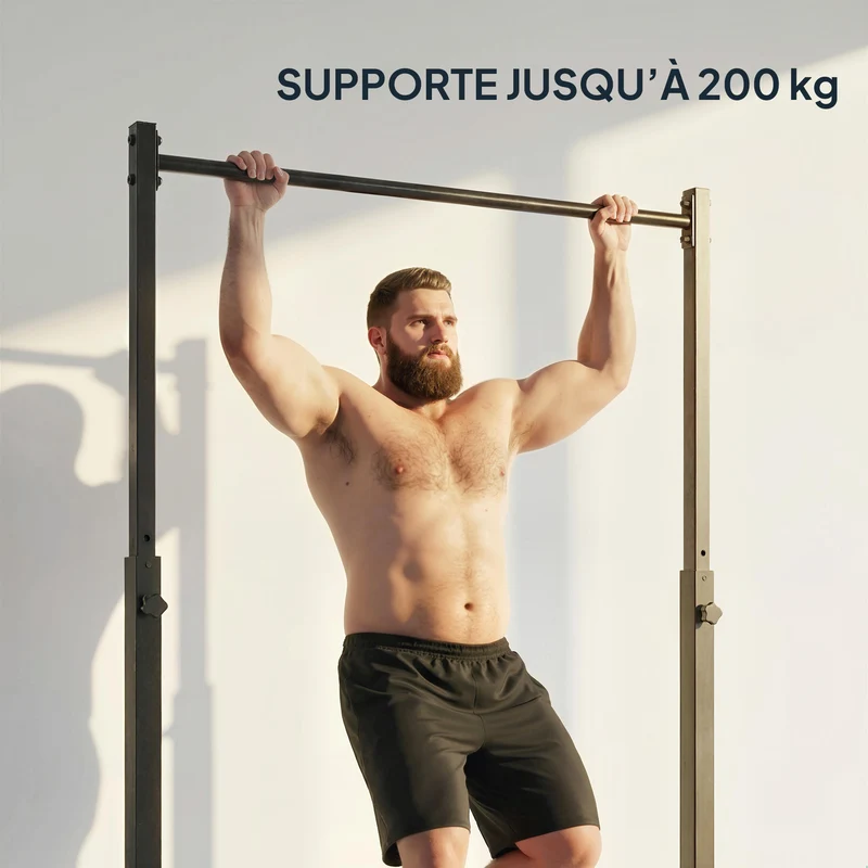 Station de musculation traction 128 x 120 x 195 cm 8 niveaux réglables charge 200 kg style industriel en acier noir 21_0006880