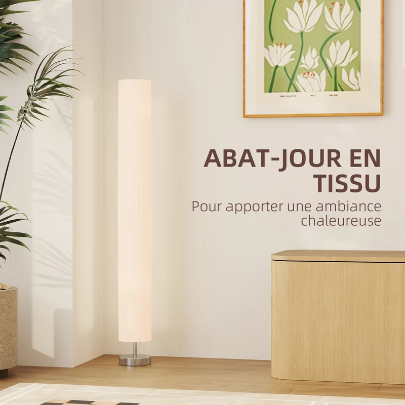 Lampadaire colonne sur pied salon 14 x 14 x 120 cm éclairage tamisé base très stable moderne en acier inoxydable blanc 21_0007002