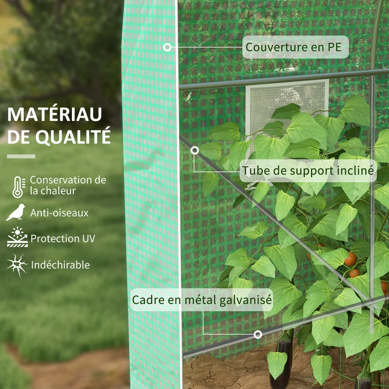 Serre de jardin tunnel 300 x 200 x 205 cm aération optimisée protection anti uv idéale contemporain en polyéthylène vert 21_0004103