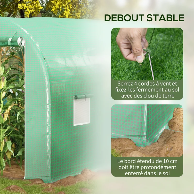 Serre de jardin tunnel 300 x 200 x 205 cm aération optimisée protection anti uv idéale contemporain en polyéthylène vert 21_0004103