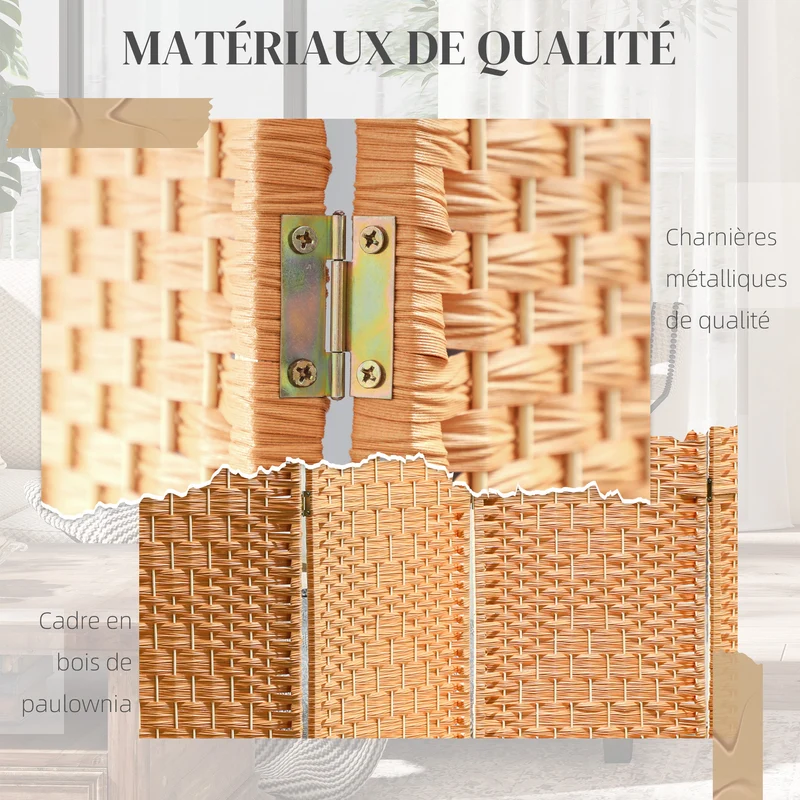 Paravent intérieur 3 panneaux pliable 135 x 1,7 x 180 cm intimité modulable design épuré en polypropylène brun clair 21_0001331