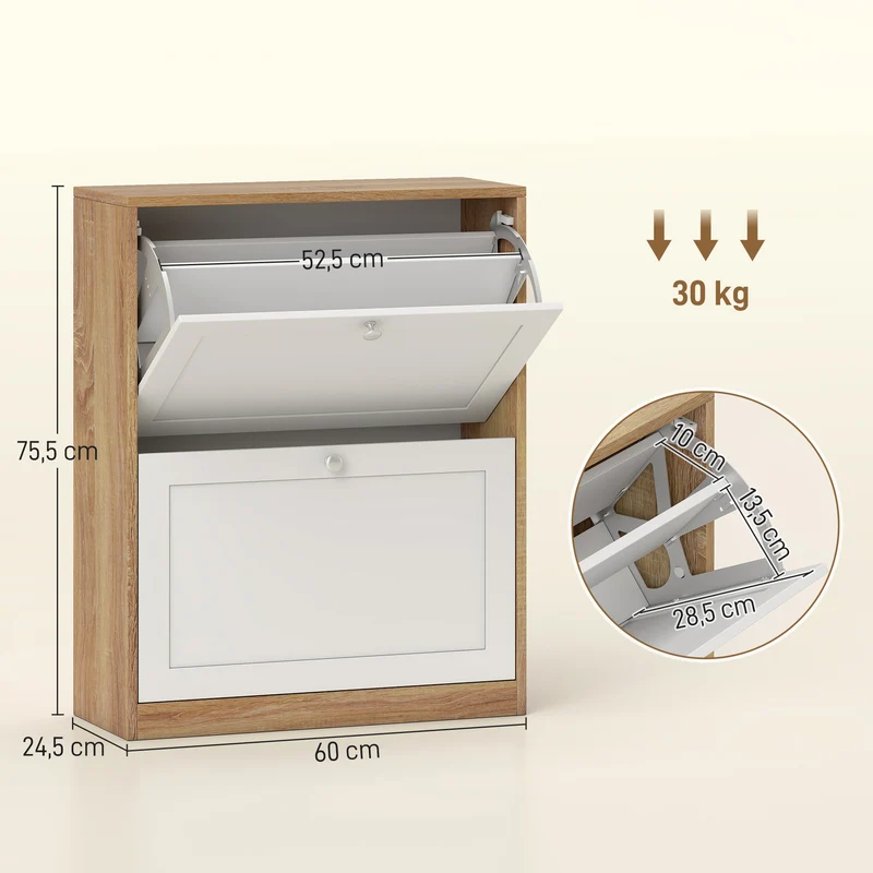 Meuble à chaussures compact entrée 60 x 24,5 x 75,5 cm 12 paires étagères réglables sécurité design épuré en MDF blanc 21_0002686