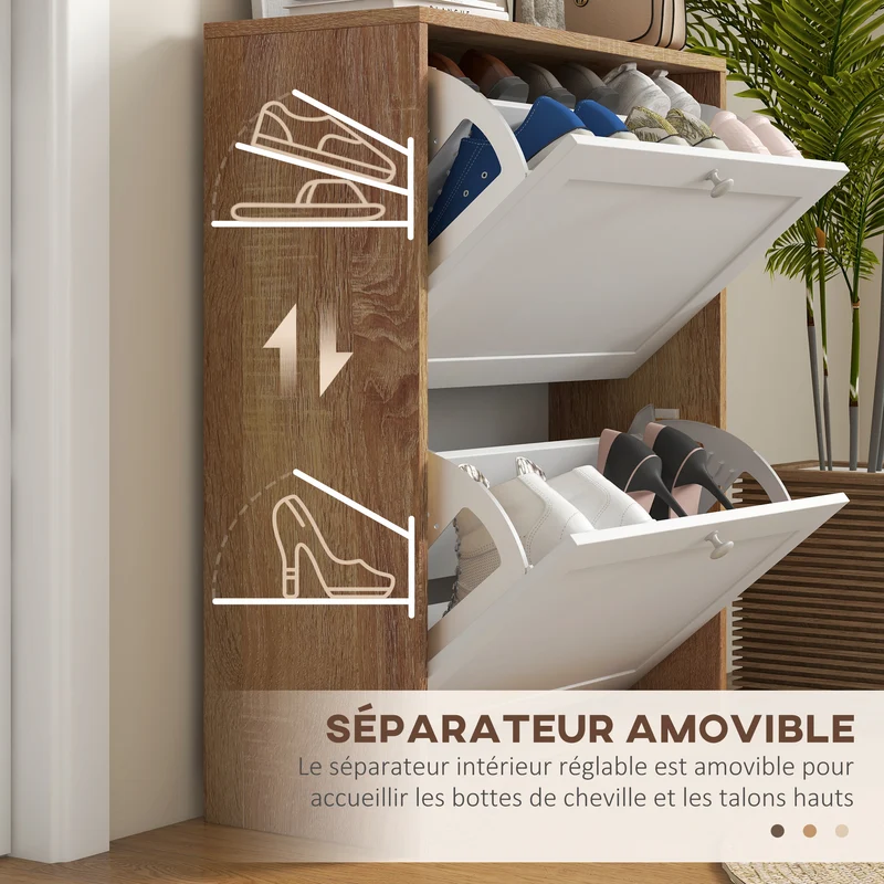 Meuble à chaussures compact entrée 60 x 24,5 x 75,5 cm 12 paires étagères réglables sécurité design épuré en MDF blanc 21_0002686