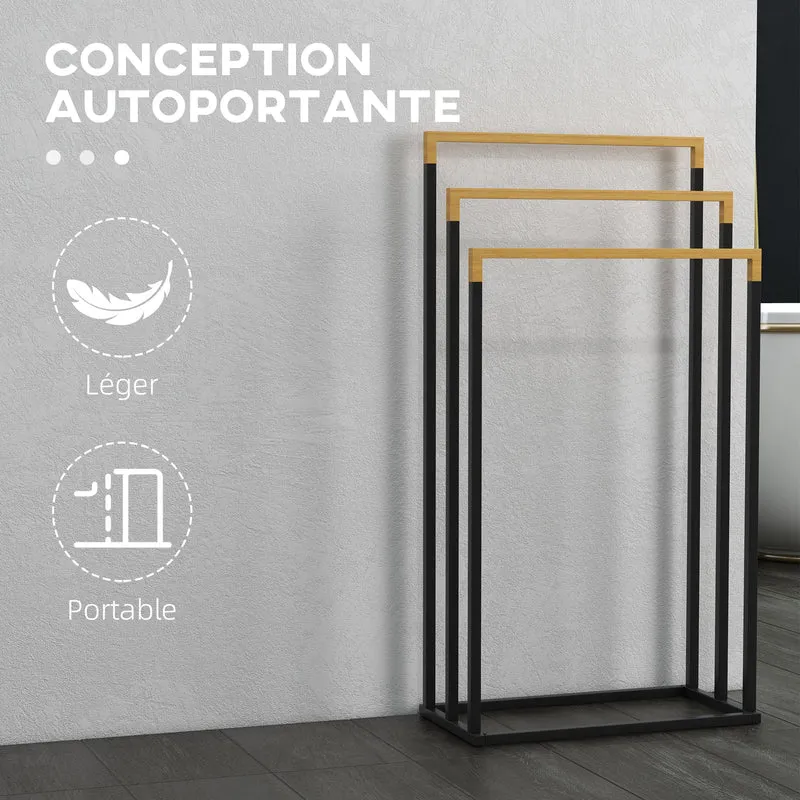 Porteserviettes autoportant 3 barres salle de bain 45 x 22.5 x 86 cm compact séchage rapide scandinave en bambou naturel 21_0005843