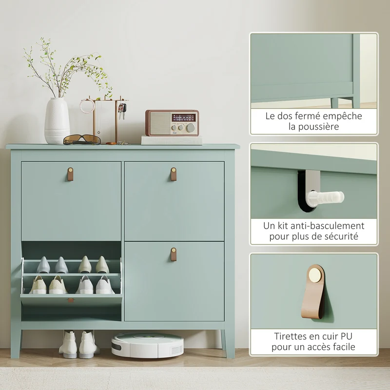 Meuble à chaussures étroit 105 x 24 x 95,5 cm rangement 20 paires gain de place moderne en panneau de particules vert 21_0002747