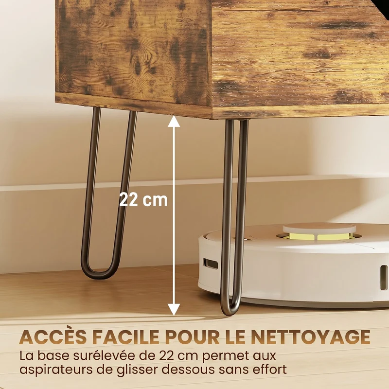 Table basse rectangulaire salon relevable 95 x 50 x 40 cm rangement caché hauteur réglable industriel épuré en MDF marron 21_0003663