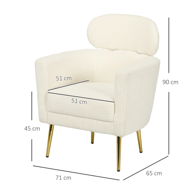 Fauteuil crapaud salon 71 x 65 x 90 cm assise large appuie-tête amovible scandinave contemporain en polyester crème 21_0003151