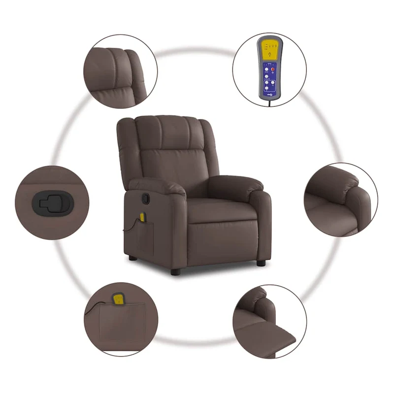 Fauteuil de relaxation TV fonction massage inclinable 6 points de massage en PVC marron PVC DEC027003