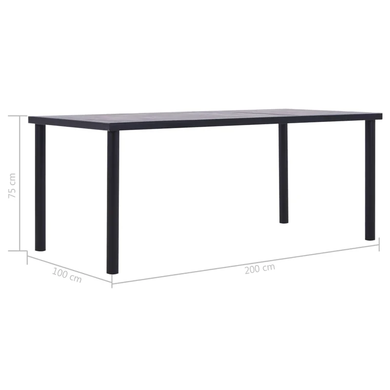 Table de salle à manger design moderne 200 x 100 x 75 cm MDF et métal couleur noir et gris béton DEC036892