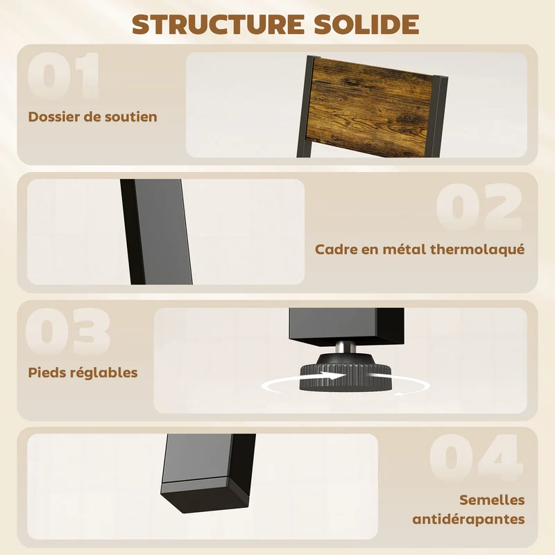 Ensemble table et 4 chaises cuisine 108 x 60 x 76 cm gain de place industriel en panneau de particules brun rustique 21_0003386