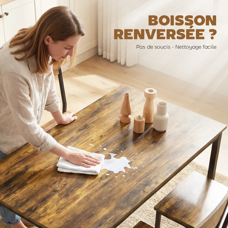Ensemble table et 4 chaises cuisine 108 x 60 x 76 cm gain de place industriel en panneau de particules brun rustique 21_0003386