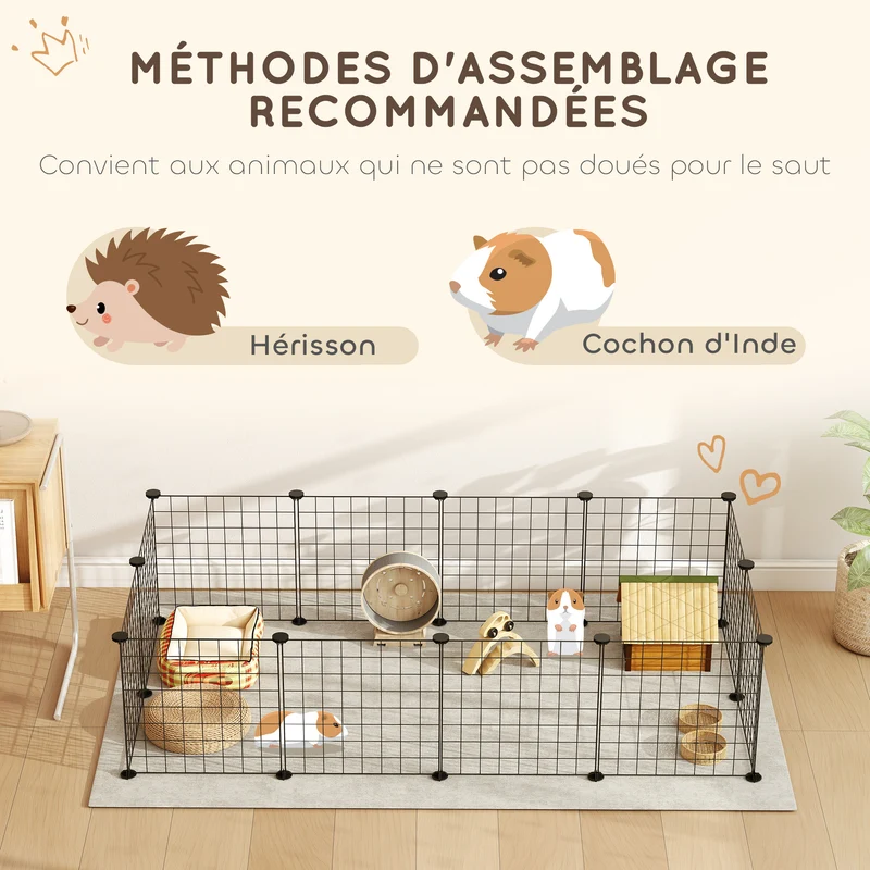 Cage parc modulable pour petits animaux 106 x 73 x 36 cm montage facile léger sécurité renforcée moderne en acier noir 21_0007391