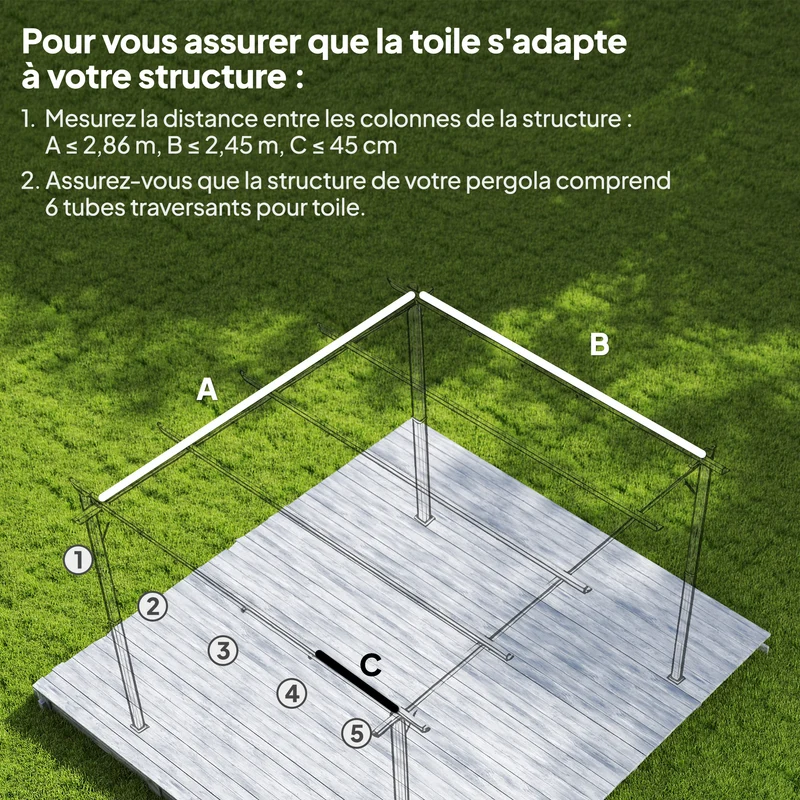 Toile de toit pour pergola 286 x 245 cm protection solaire anti uv évacuation d eau design épuré en polyester gris foncé 21_0004846