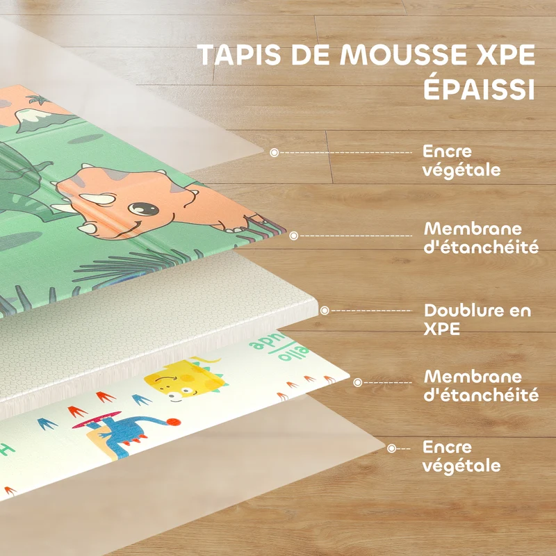 Tapis de jeu pour bébé pliable réversible 196 x 176 x 1.5 cm antidérapant amortissant moderne salon en xpe multicolore 21_0000753