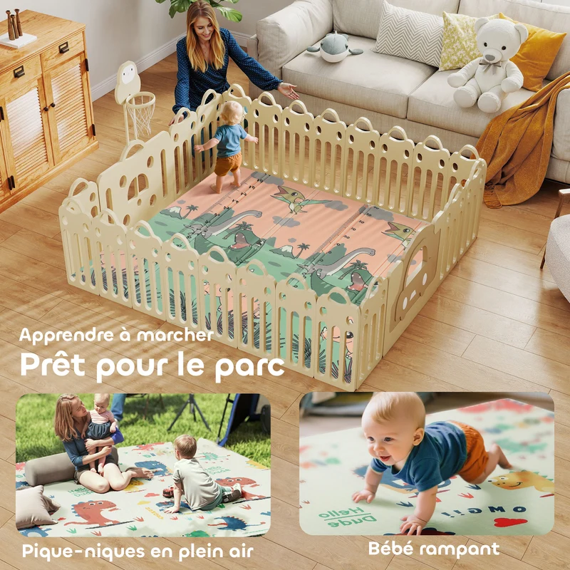 Tapis de jeu pour bébé pliable réversible 196 x 176 x 1.5 cm antidérapant amortissant moderne salon en xpe multicolore 21_0000753