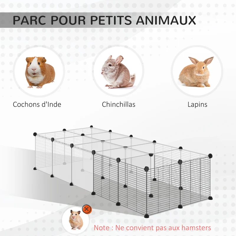 Enclos modulable pour petits animaux 140 x 70 x 70 cm assemblage facile et rampe intégrée style épuré moderne en PP noir 21_0008035