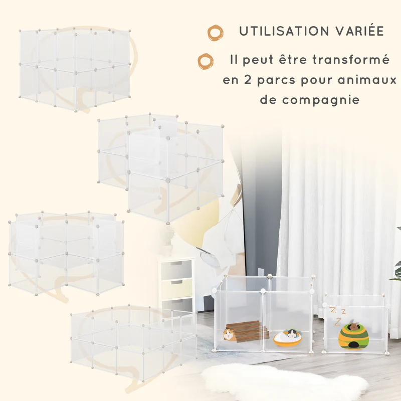 Enclos modulable pour petits animaux 105 x 105 x 45 cm montage modulable antidérapant style scandinave en métal blanc 21_0008036