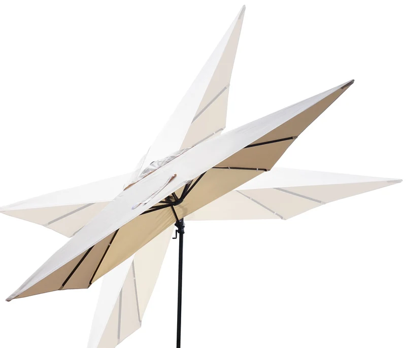 Parasol déporté orientable 3 x 4 m Ø env. 5 m polyester et aluminium 26 kg crème sans pied 04_0007952