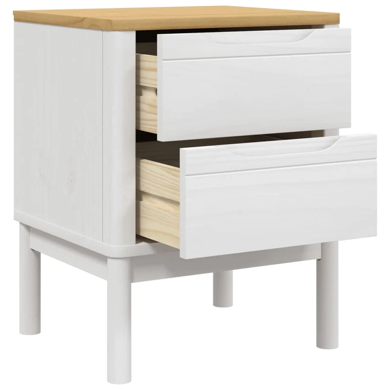 Table de chevet avec deux tiroirs 45 x 39 x 57 cm bois de pin massif blanc DEC033913