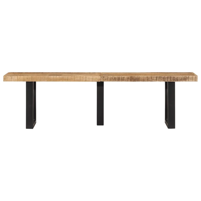 Banc design rustique industriel 160 cm bois de manguier brut massif et pieds en forme de U en acier DEC024694