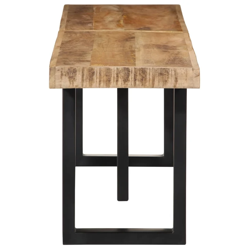 Banc design rustique industriel 160 cm bois de manguier brut massif et pieds en forme de U en acier DEC024694