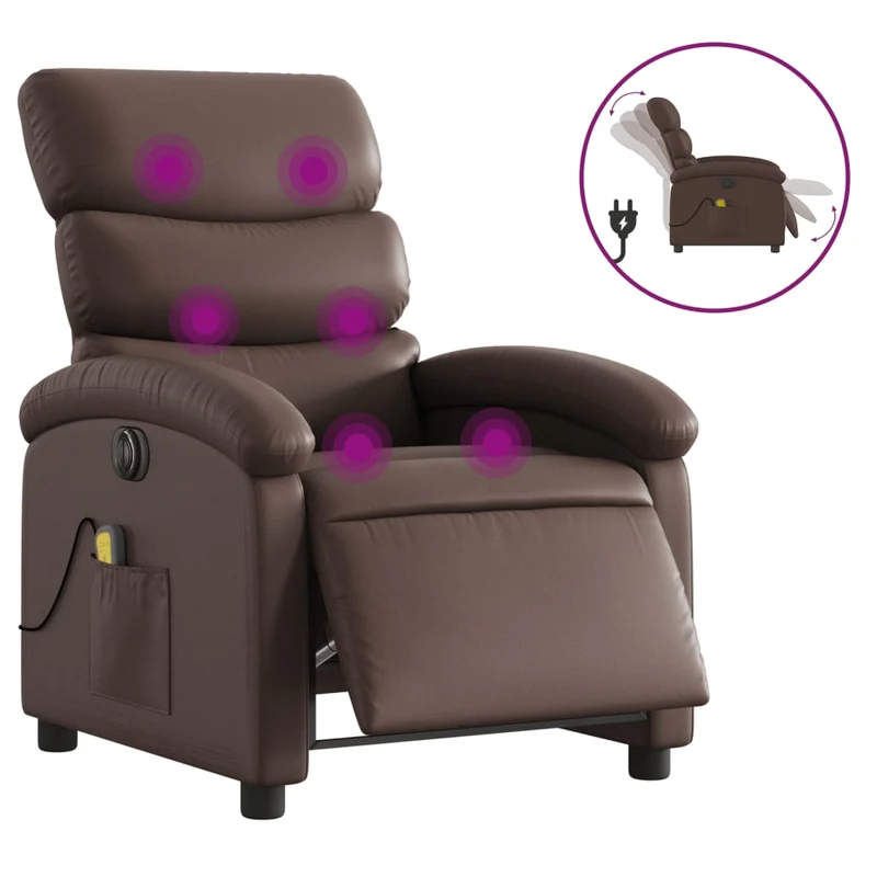 Fauteuil de relaxation TV fonction massage inclinable électrique 6 points de massage en PVC marron DEC027200