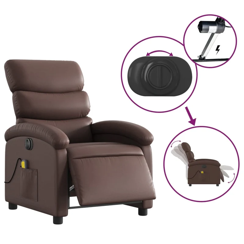 Fauteuil de relaxation TV fonction massage inclinable électrique 6 points de massage en PVC marron DEC027200