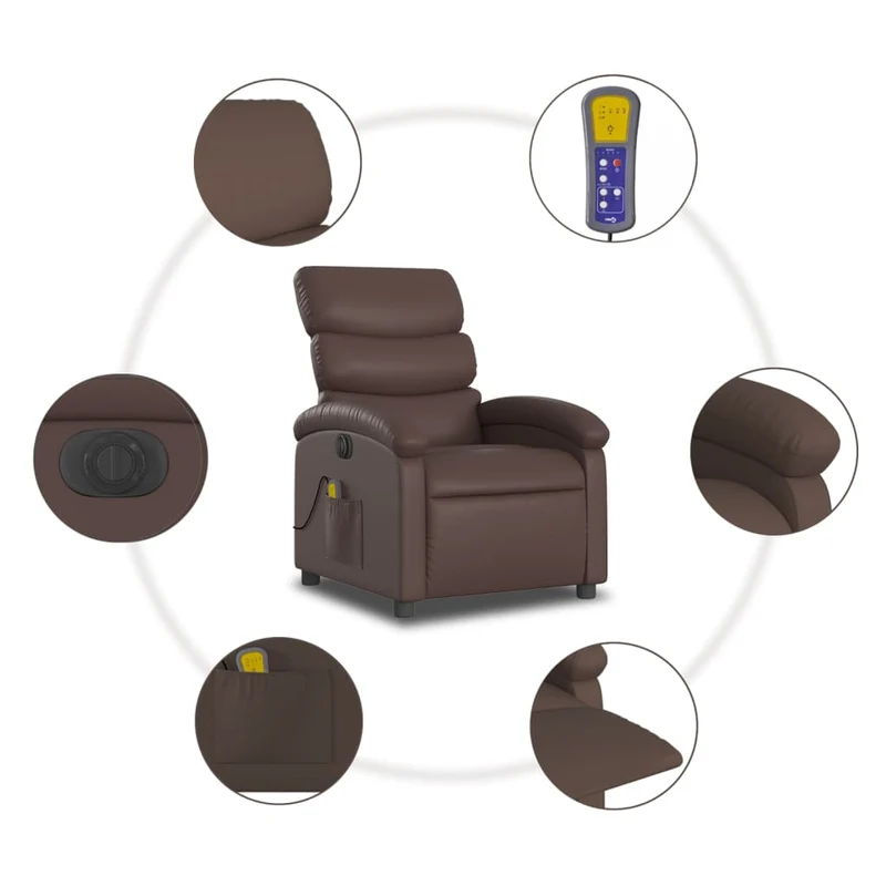 Fauteuil de relaxation TV fonction massage inclinable électrique 6 points de massage en PVC marron DEC027200
