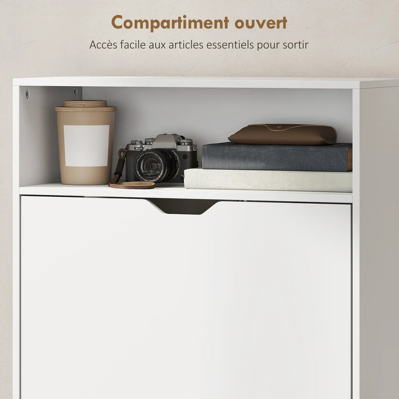 Meuble à chaussures d'entrée 60 x 26 x 140 cm optimisation d'espace avec étagères réglables épuré moderne en MDF blanc 21_0002816